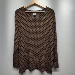 Chico's Top Women Size 3(XL) Black Brown Chain Jersey Long Sleeve Stretch Casual